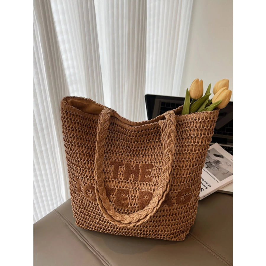 Straw Woven Shoulder Bag Khaki / onesize Apparel and Accessories