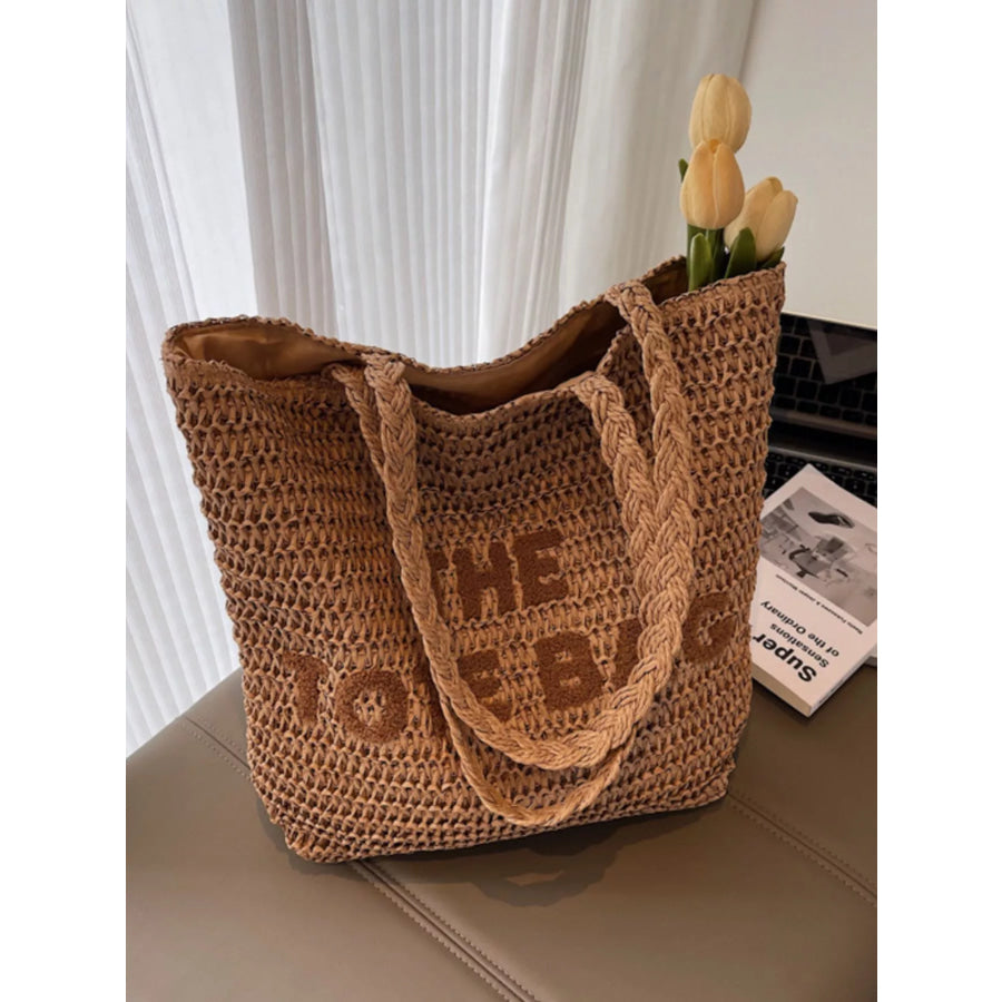Straw Woven Shoulder Bag Khaki / onesize Apparel and Accessories