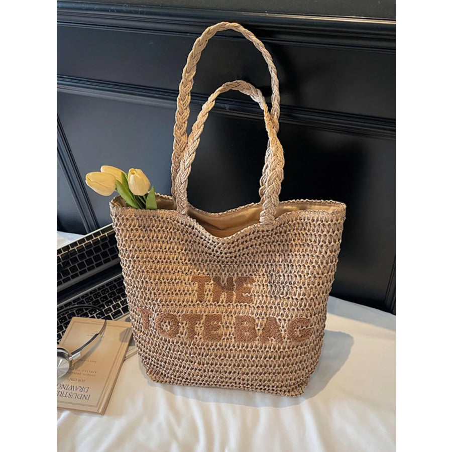 Straw Woven Shoulder Bag Khaki / onesize Apparel and Accessories