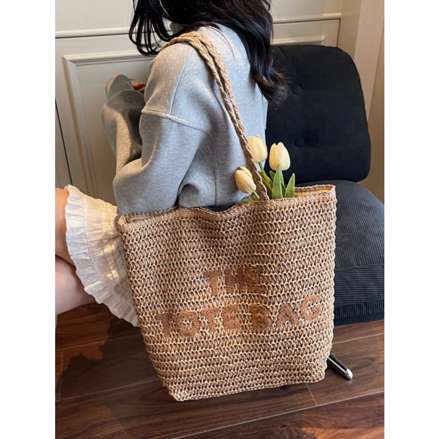 Straw Woven Shoulder Bag Khaki / onesize Apparel and Accessories