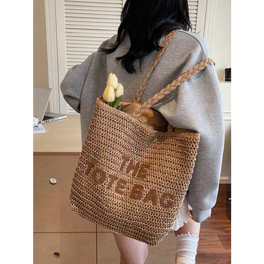 Straw Woven Shoulder Bag Khaki / onesize Apparel and Accessories