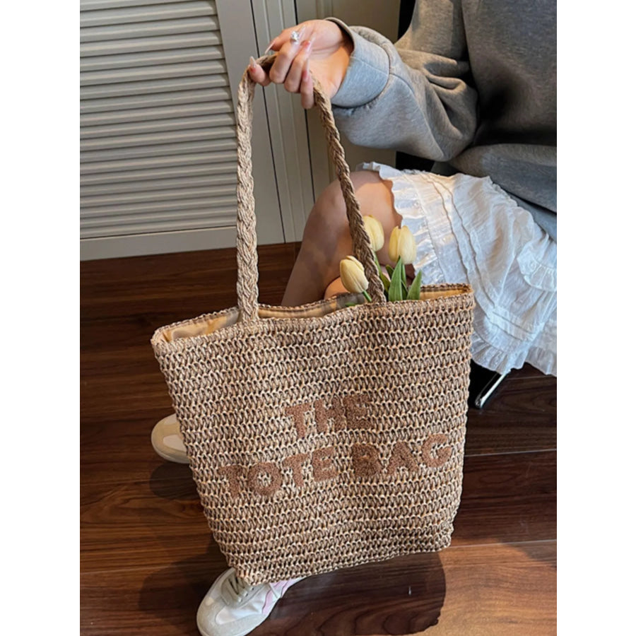 Straw Woven Shoulder Bag Khaki / onesize Apparel and Accessories