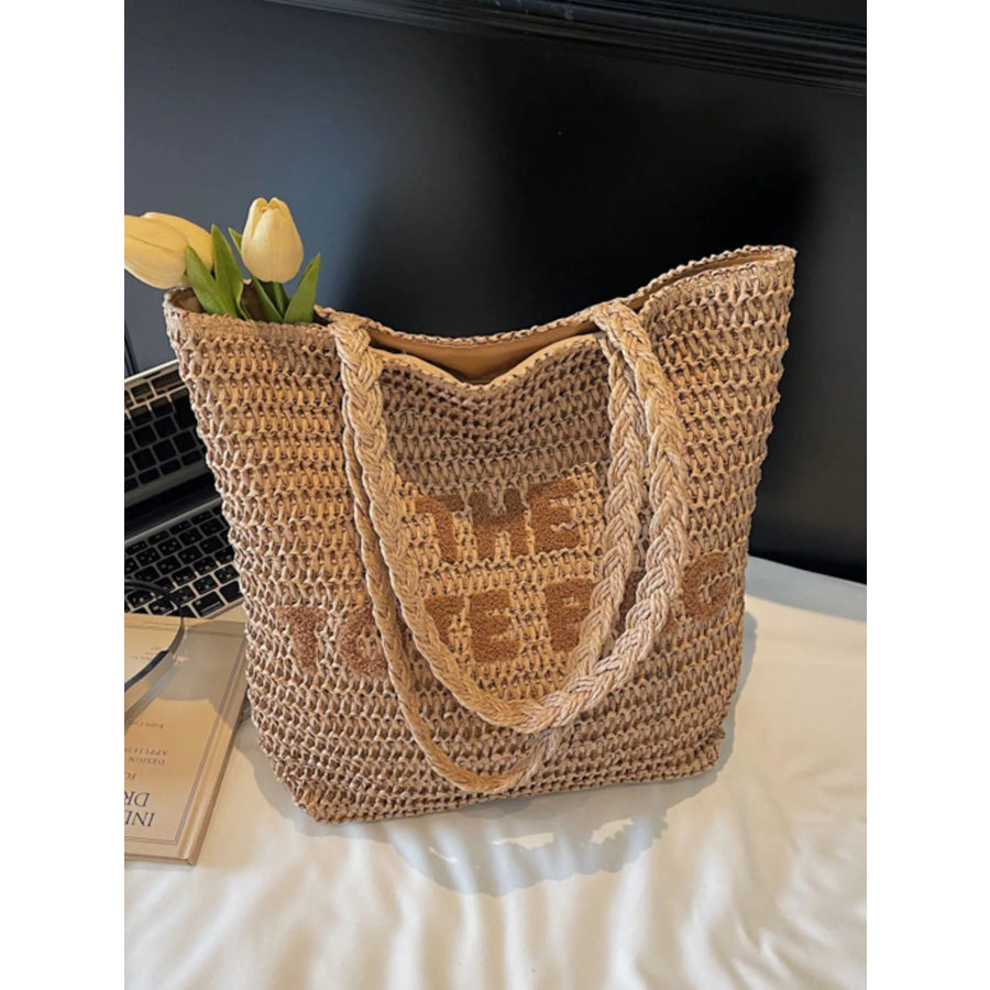Straw Woven Shoulder Bag Khaki / onesize Apparel and Accessories