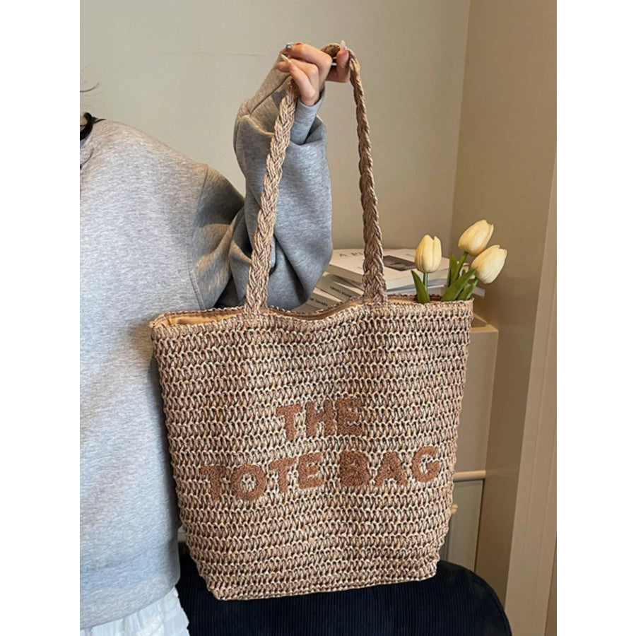 Straw Woven Shoulder Bag Khaki / onesize Apparel and Accessories