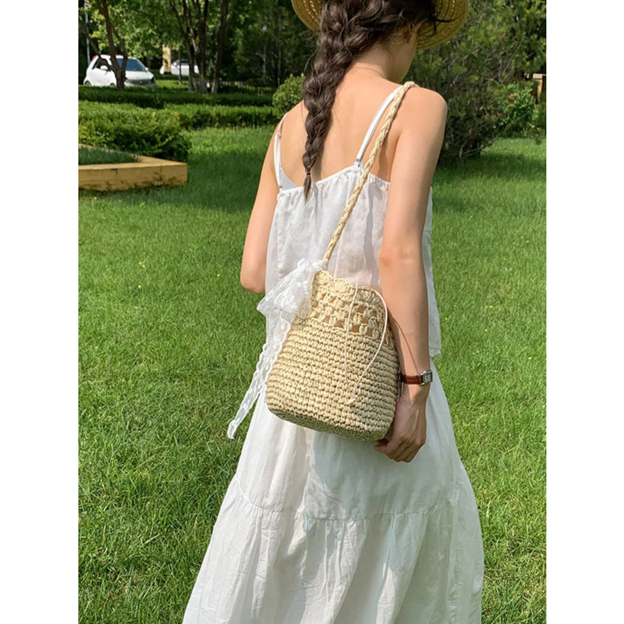 Straw Woven Shoulder Bag Off-white / One Size Apparel and Accessories