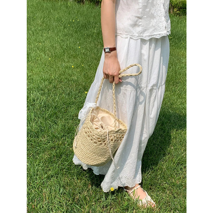 Straw Woven Shoulder Bag Off-white / One Size Apparel and Accessories