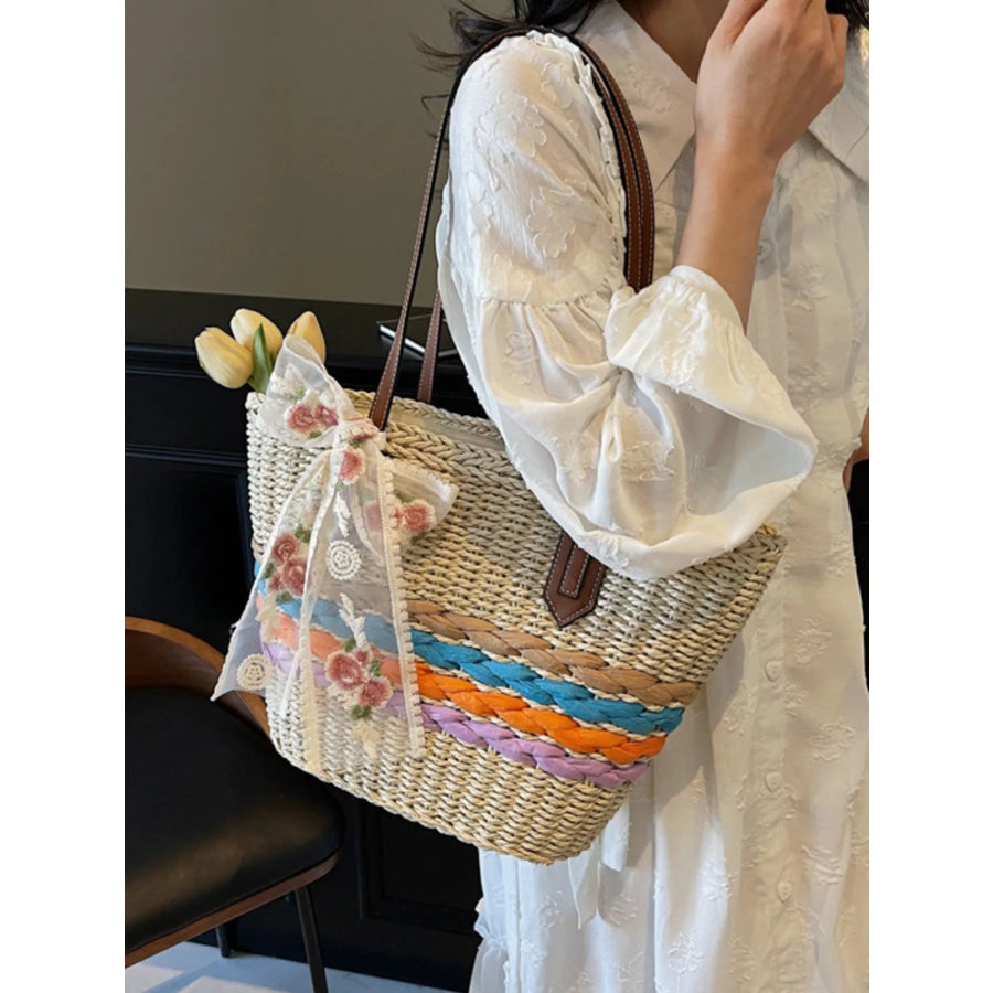 Straw Woven Shoulder Bag Off-white / One Size Apparel and Accessories
