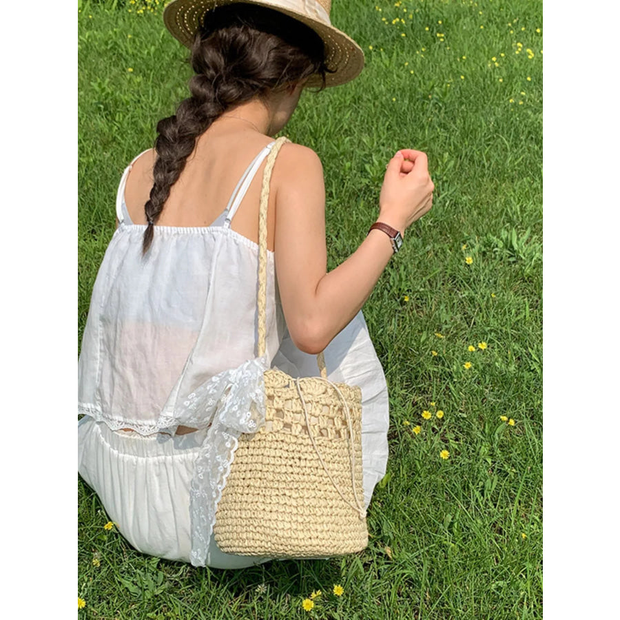 Straw Woven Shoulder Bag Off-white / One Size Apparel and Accessories