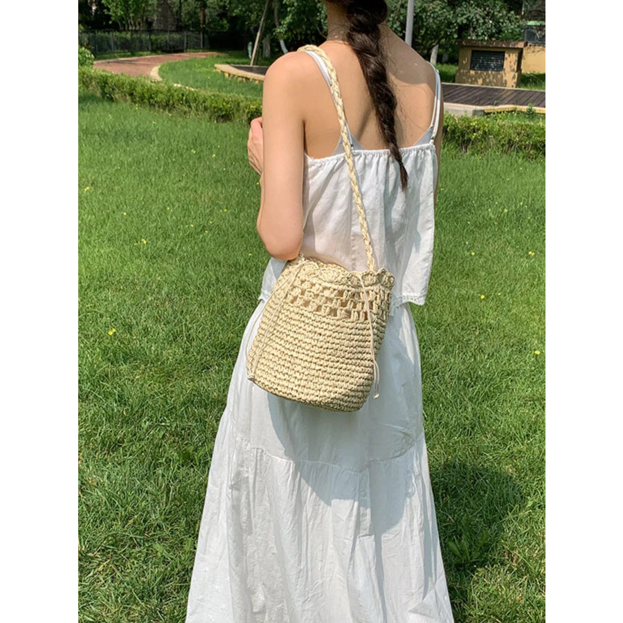 Straw Woven Shoulder Bag Off-white / One Size Apparel and Accessories