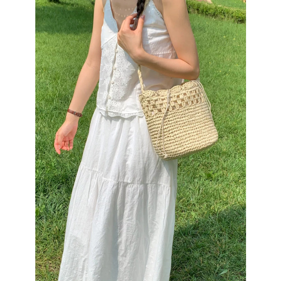 Straw Woven Shoulder Bag Off-white / One Size Apparel and Accessories