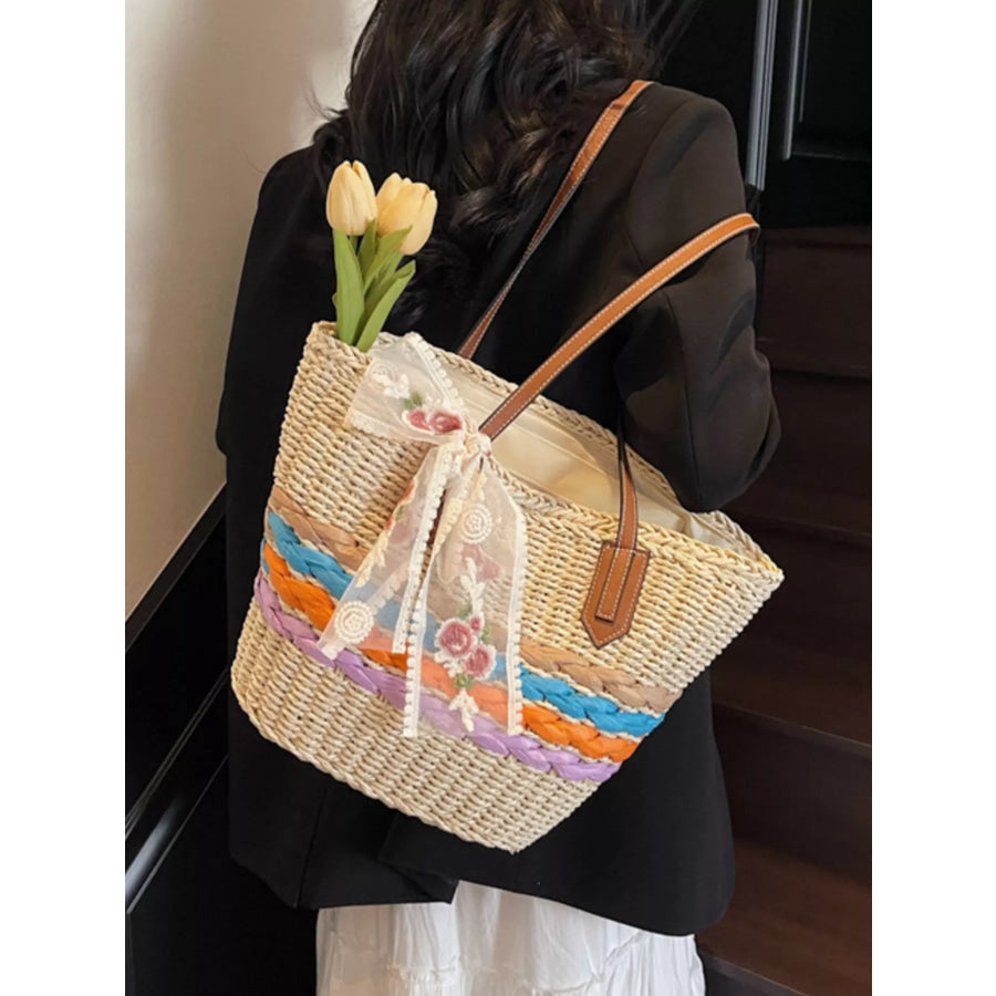 Straw Woven Shoulder Bag Off-white / One Size Apparel and Accessories
