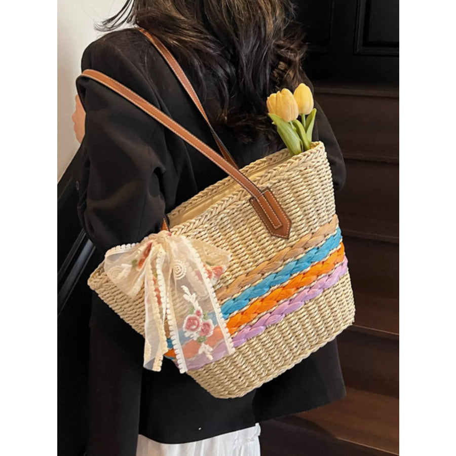 Straw Woven Shoulder Bag Off-white / One Size Apparel and Accessories