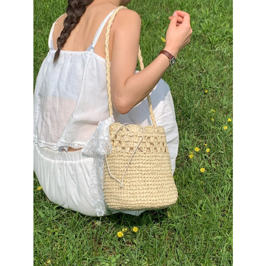 Straw Woven Shoulder Bag Off-white / One Size Apparel and Accessories