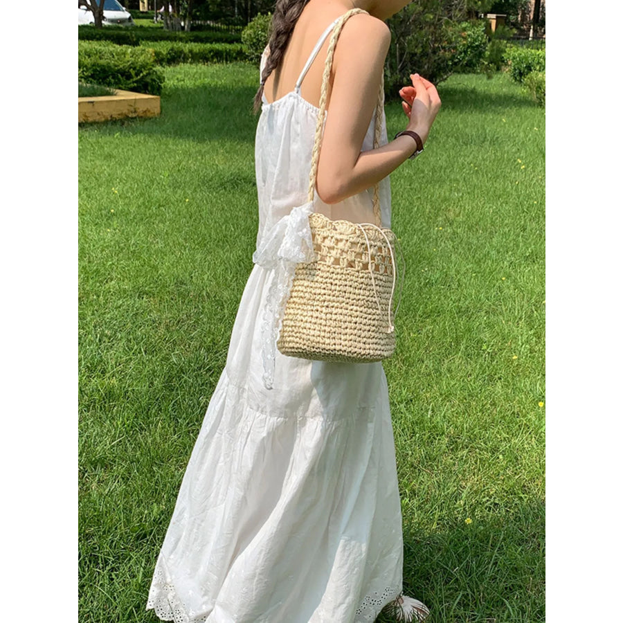 Straw Woven Shoulder Bag Off-white / One Size Apparel and Accessories