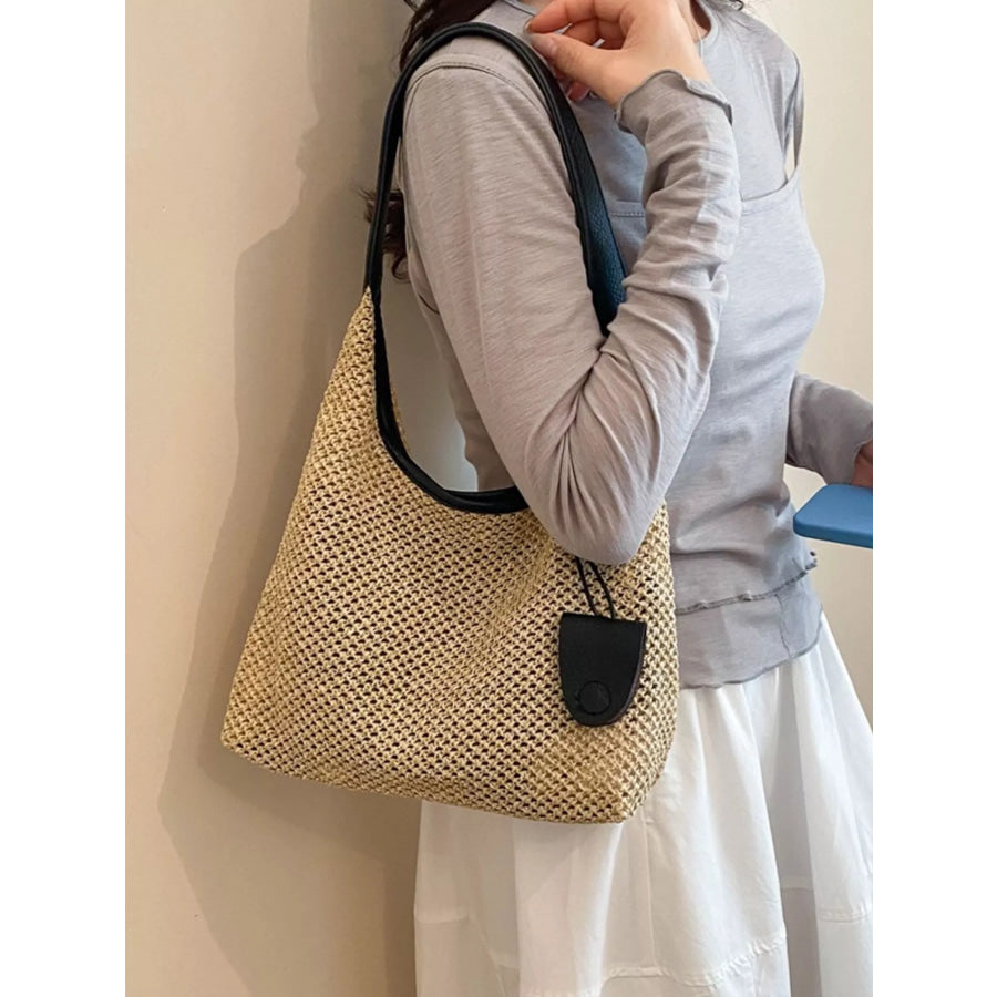 Straw Woven Shoulder Bag Tan / onesize Apparel and Accessories