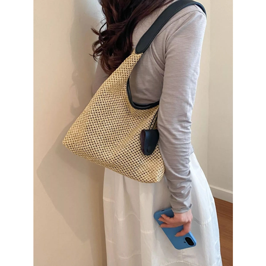 Straw Woven Shoulder Bag Tan / onesize Apparel and Accessories