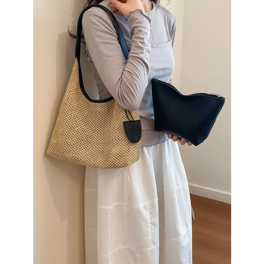 Straw Woven Shoulder Bag Tan / onesize Apparel and Accessories