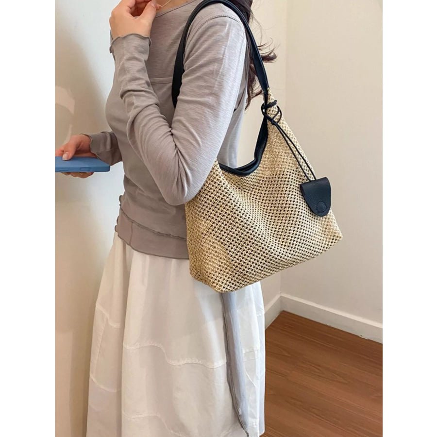 Straw Woven Shoulder Bag Tan / onesize Apparel and Accessories
