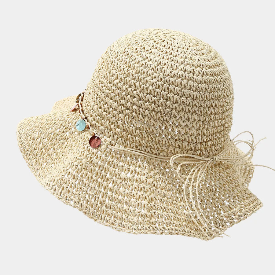 Straw Woven Sun Hat Beige / One Size Apparel and Accessories
