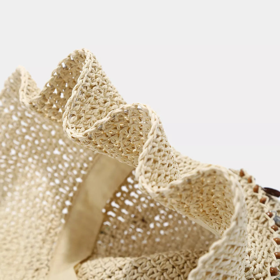 Straw Woven Sun Hat Beige / One Size Apparel and Accessories