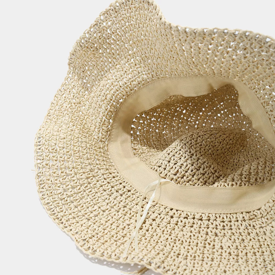 Straw Woven Sun Hat Beige / One Size Apparel and Accessories