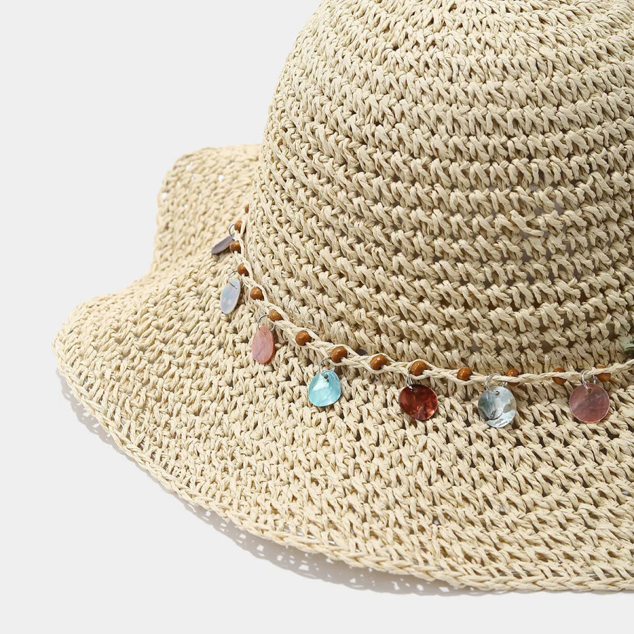 Straw Woven Sun Hat Beige / One Size Apparel and Accessories