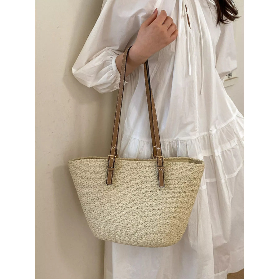 Straw Woven Tote Shoulder Bag Beige / onesize Apparel and Accessories
