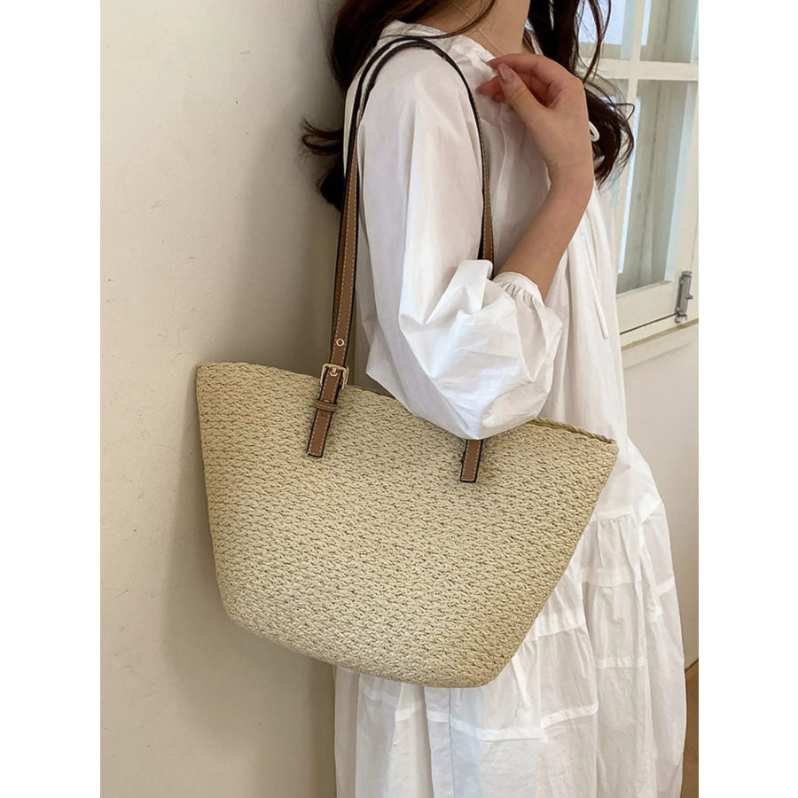 Straw Woven Tote Shoulder Bag Beige / onesize Apparel and Accessories