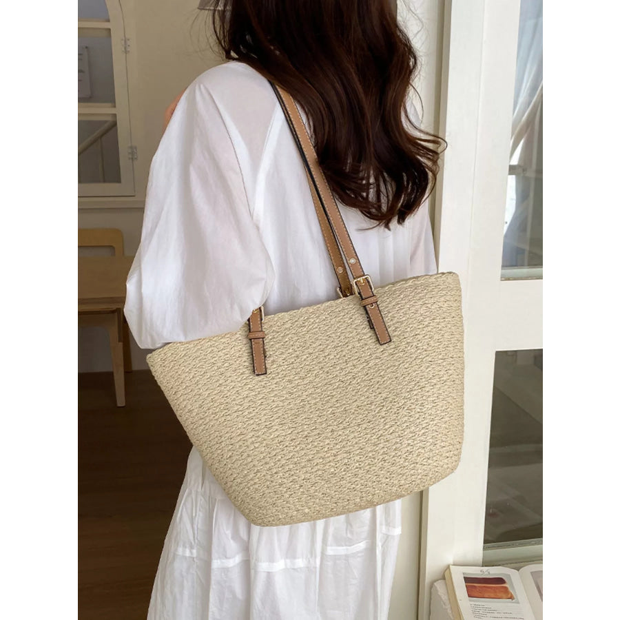 Straw Woven Tote Shoulder Bag Beige / onesize Apparel and Accessories