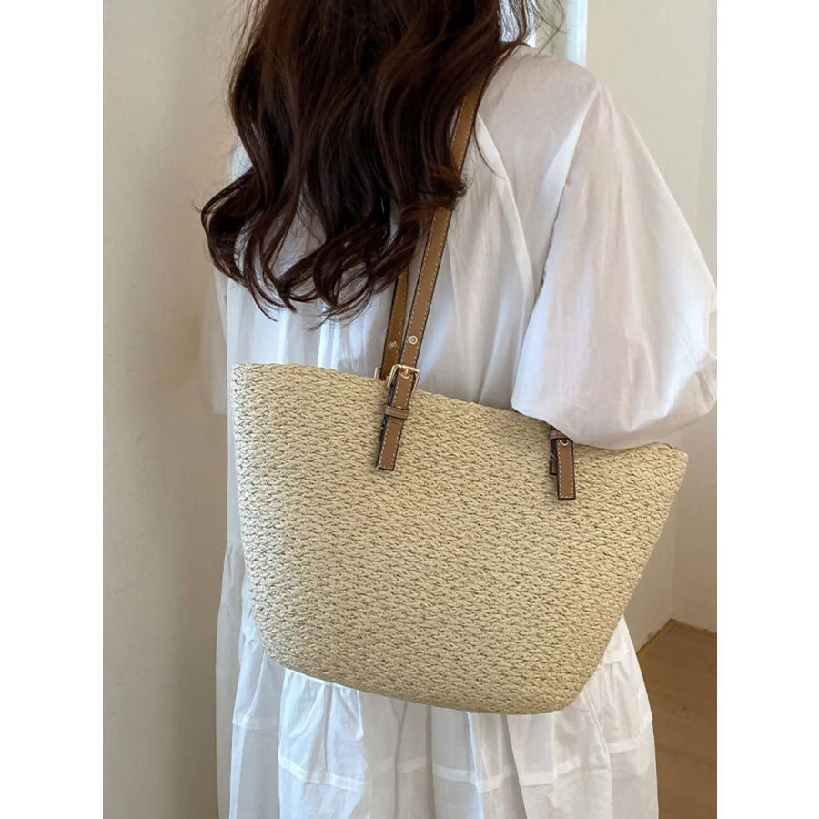 Straw Woven Tote Shoulder Bag Beige / onesize Apparel and Accessories