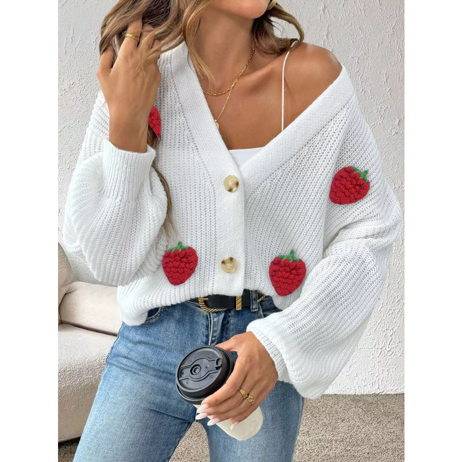 Strawberry Applique Button Up Cardigan Apparel and Accessories