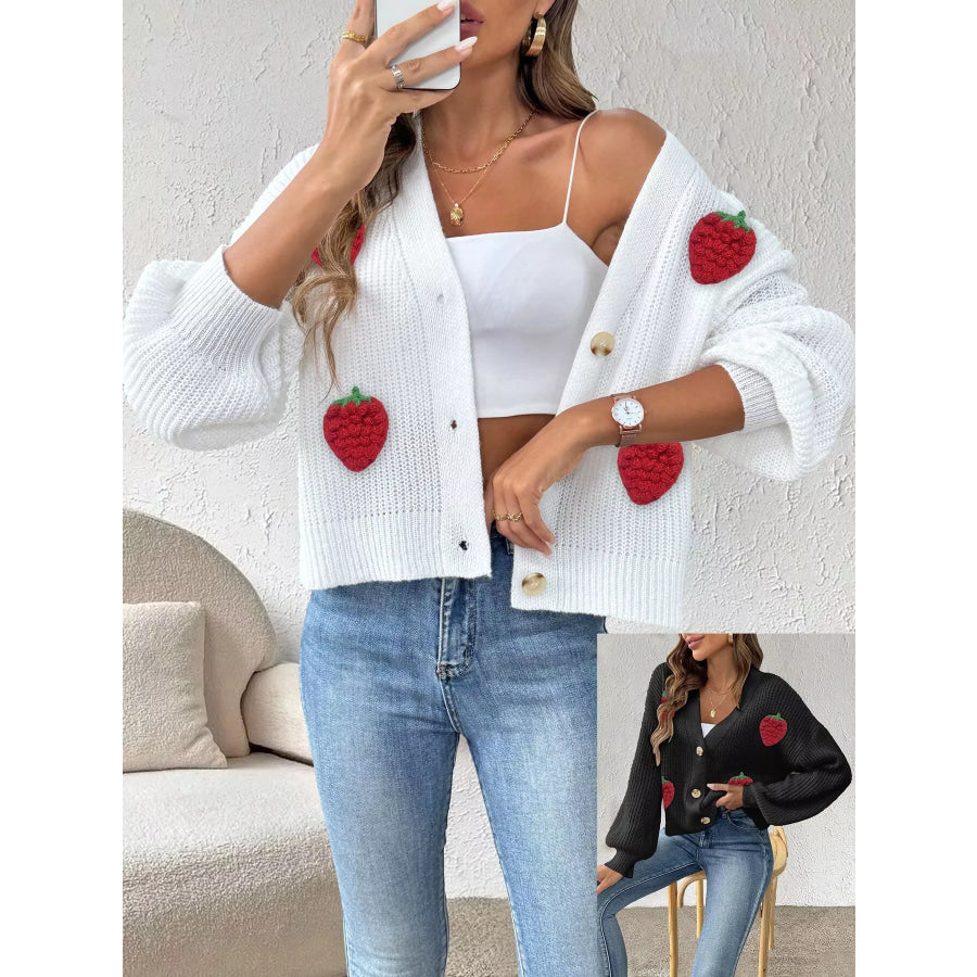 Strawberry Applique Button Up Cardigan Apparel and Accessories