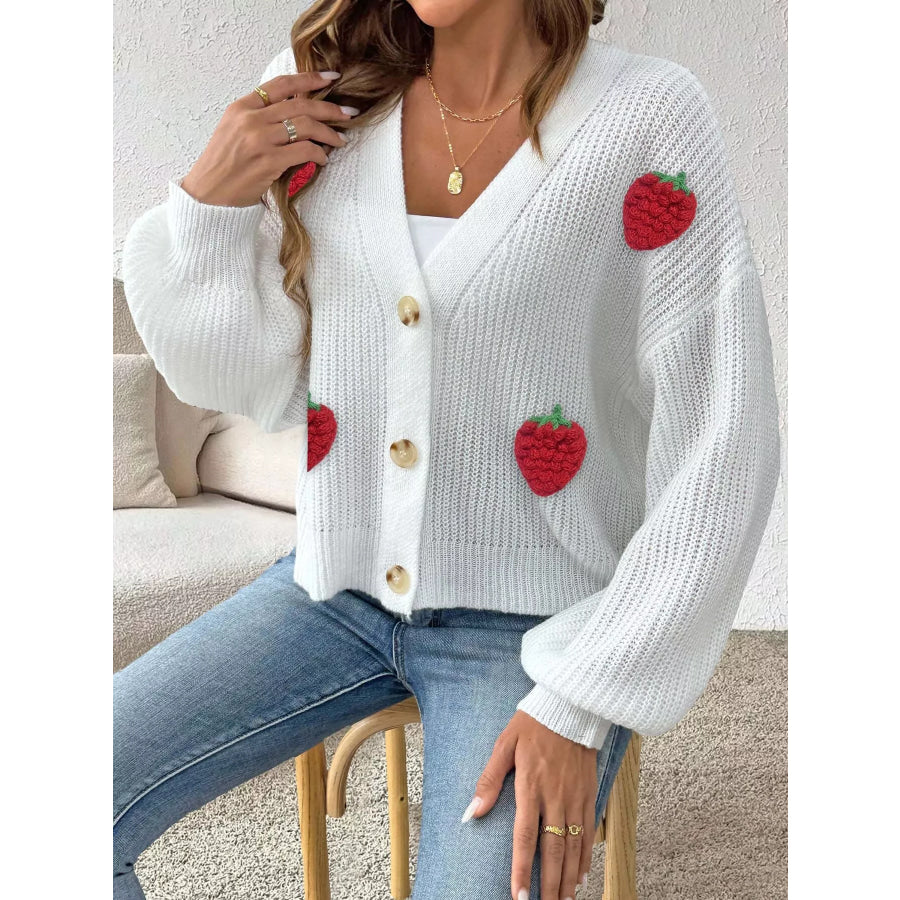 Strawberry Applique Button Up Cardigan Apparel and Accessories