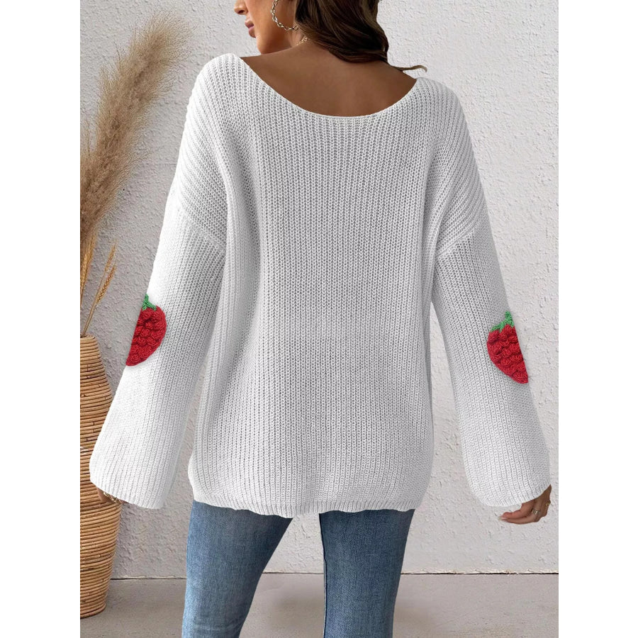 Strawberry Applique Oversized Sweater Apparel and Accessories