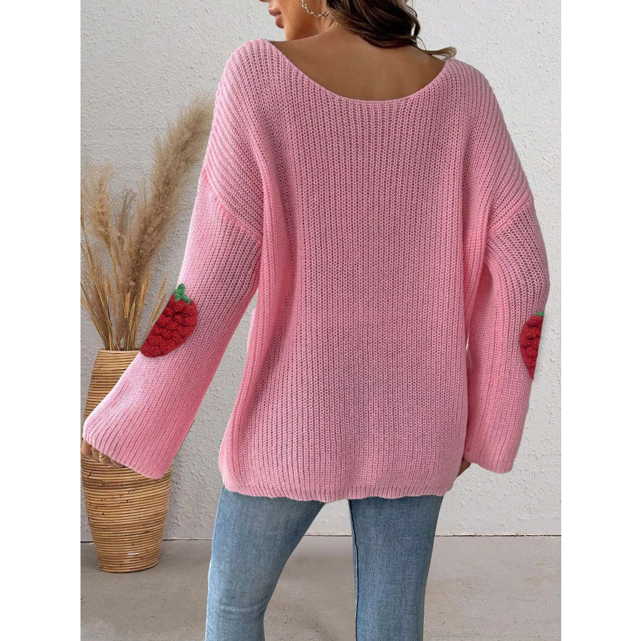 Strawberry Applique Oversized Sweater Apparel and Accessories