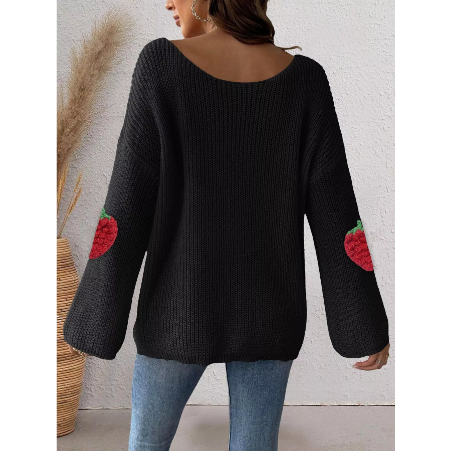 Strawberry Applique Oversized Sweater Apparel and Accessories