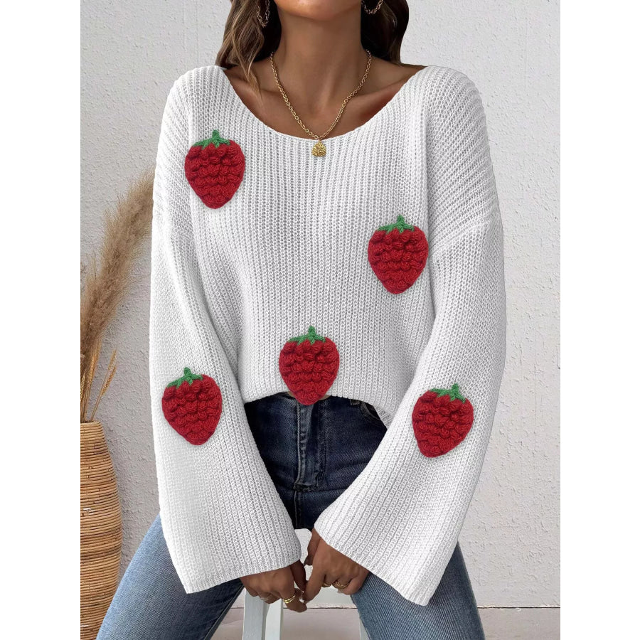 Strawberry Applique Oversized Sweater Apparel and Accessories