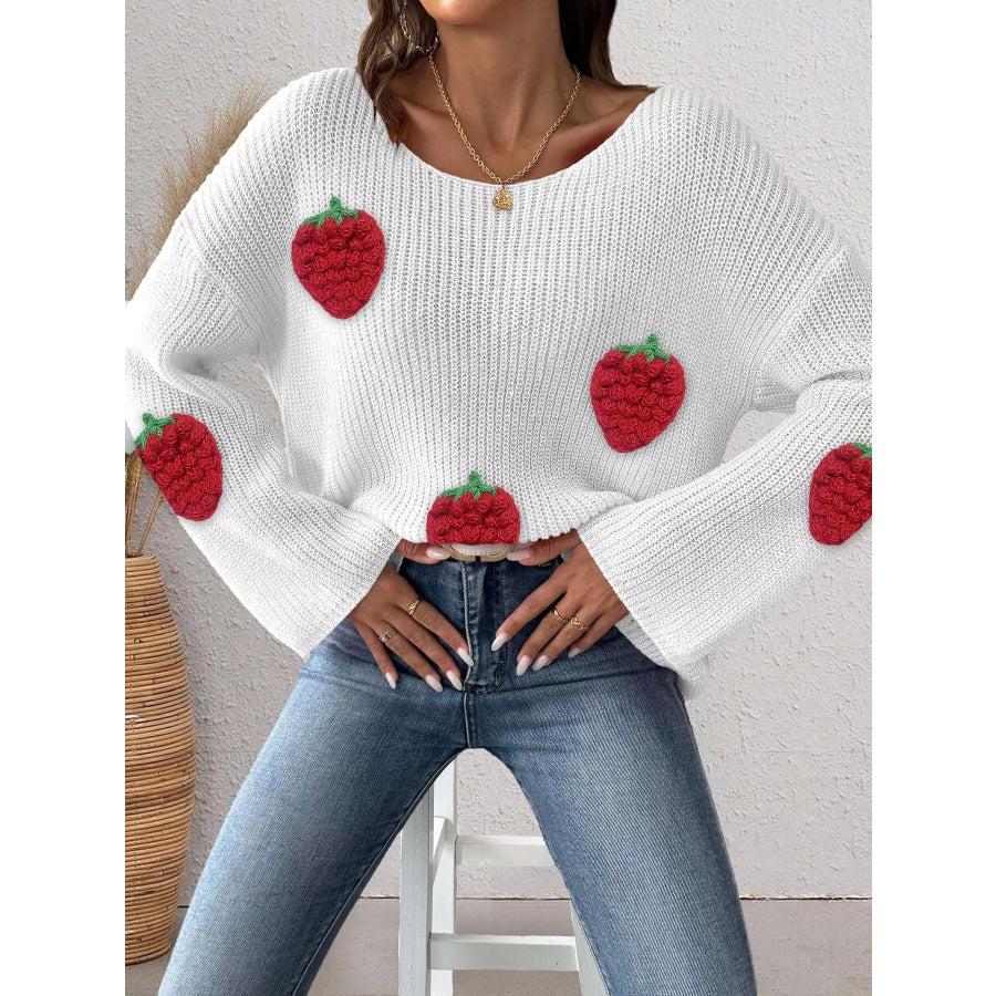 Strawberry Applique Oversized Sweater Apparel and Accessories