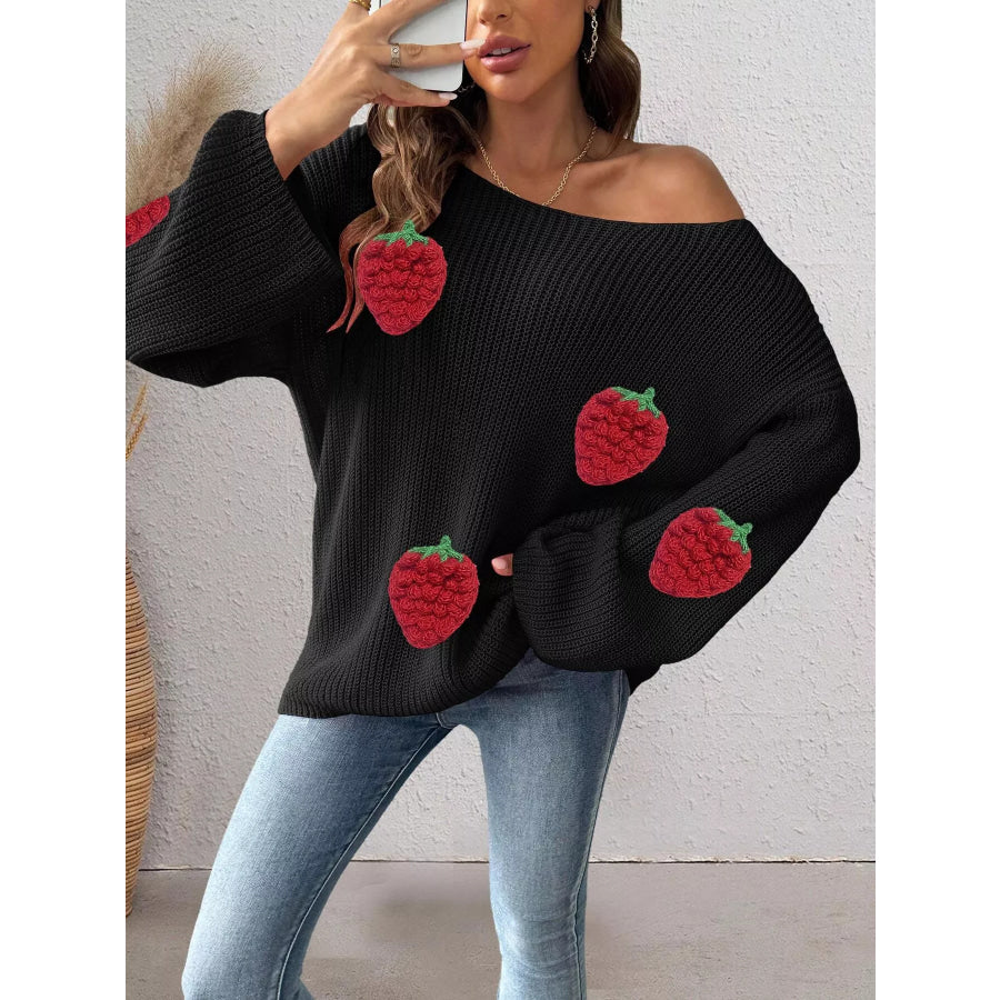 Strawberry Applique Oversized Sweater Apparel and Accessories