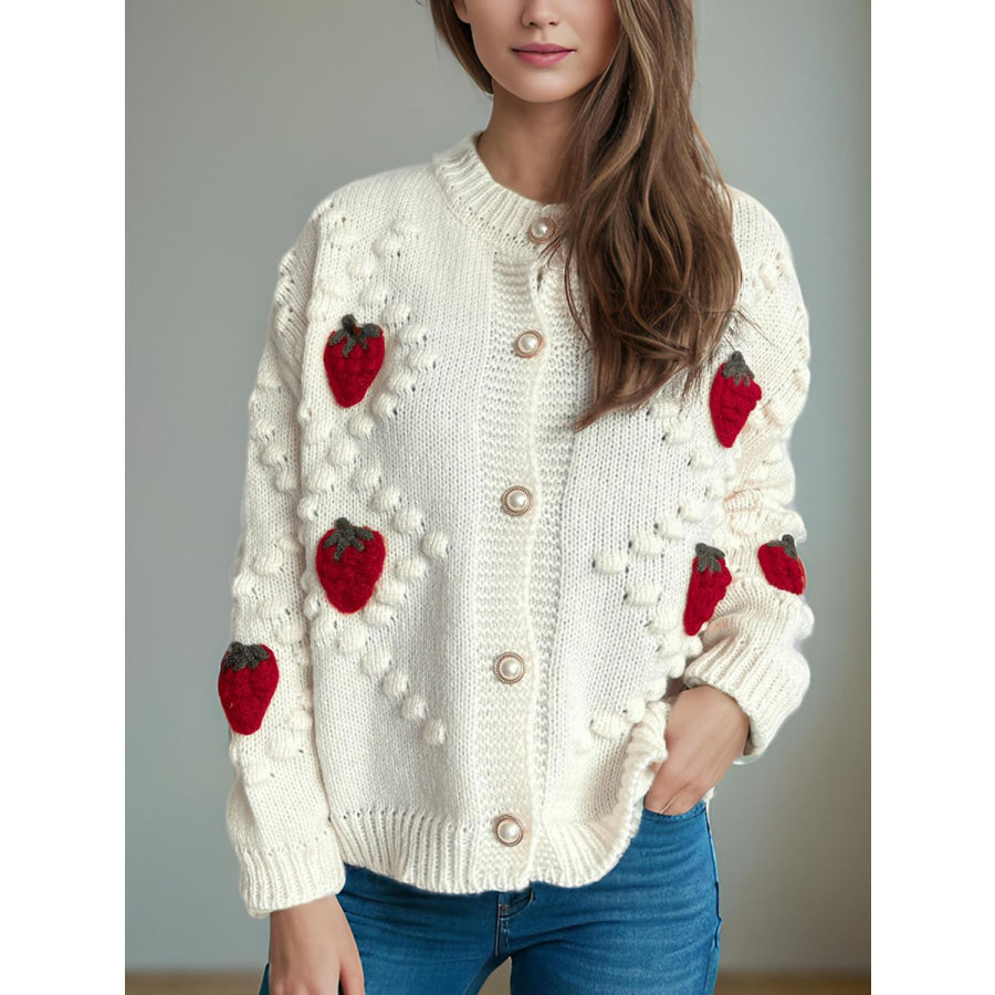 Strawberry Button Down Long Sleeve Cardigan Apparel and Accessories