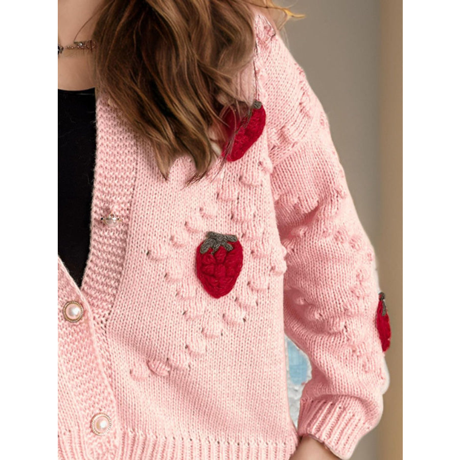 Strawberry Button Down Long Sleeve Cardigan Apparel and Accessories