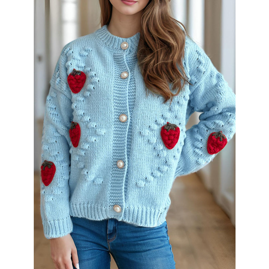 Strawberry Button Down Long Sleeve Cardigan Apparel and Accessories