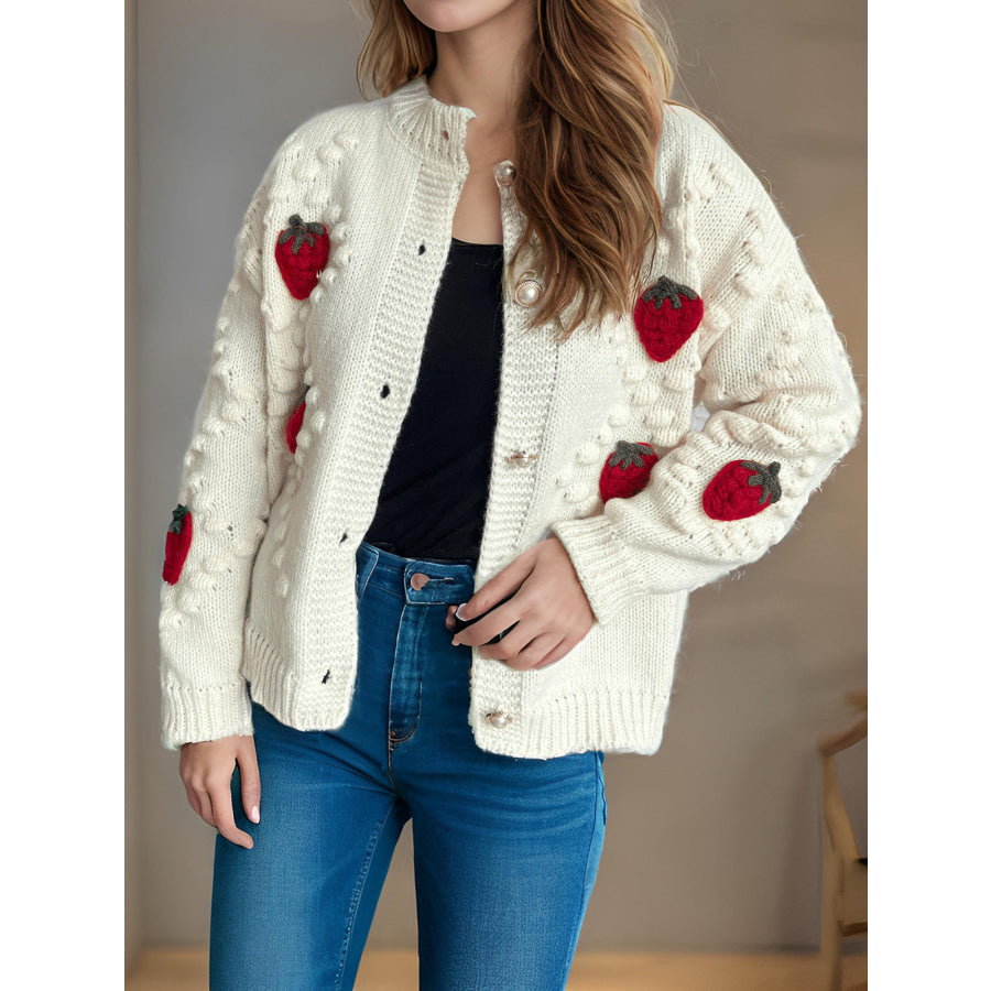 Strawberry Button Down Long Sleeve Cardigan Apparel and Accessories