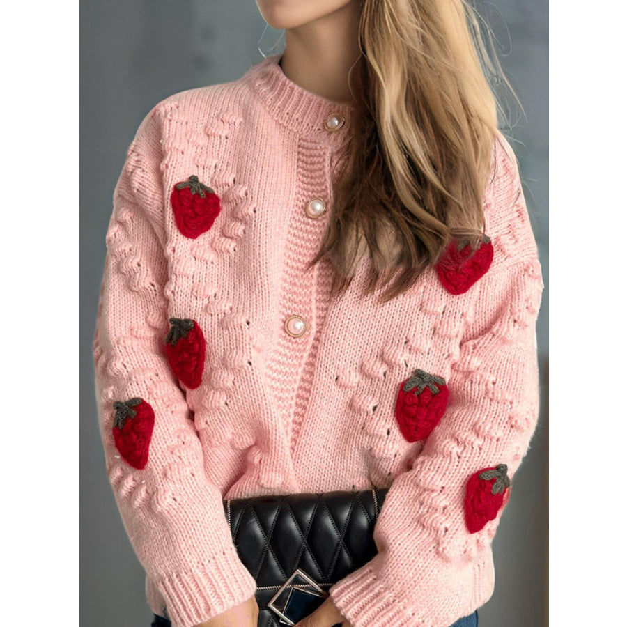 Strawberry Button Down Long Sleeve Cardigan Apparel and Accessories