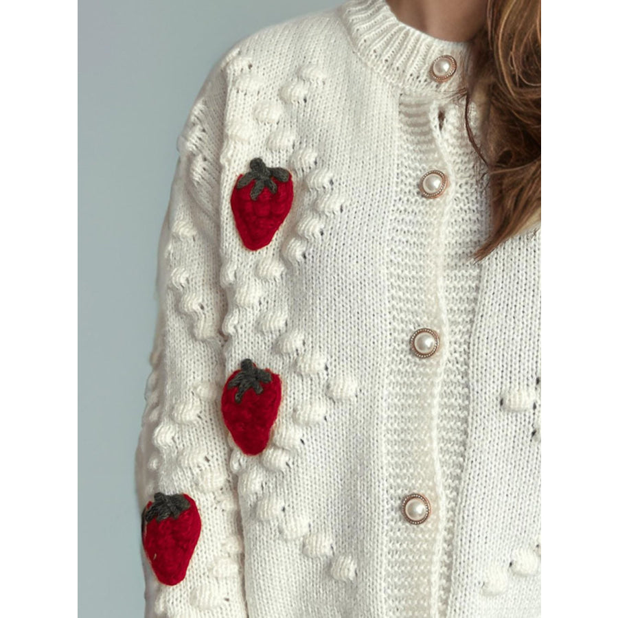 Strawberry Button Down Long Sleeve Cardigan Apparel and Accessories