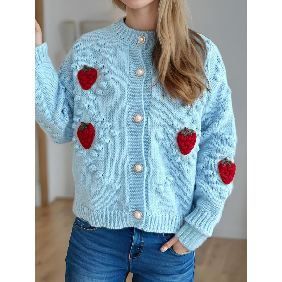 Strawberry Button Down Long Sleeve Cardigan Apparel and Accessories