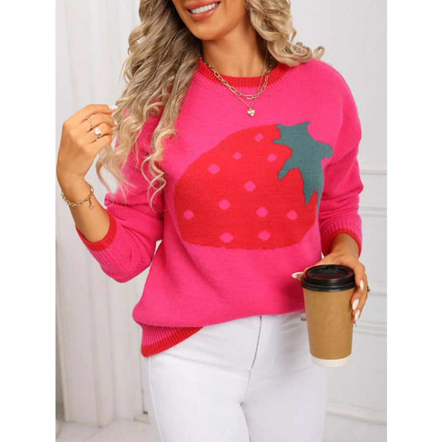 Strawberry Crew Neck Sweater Apparel and Accessories