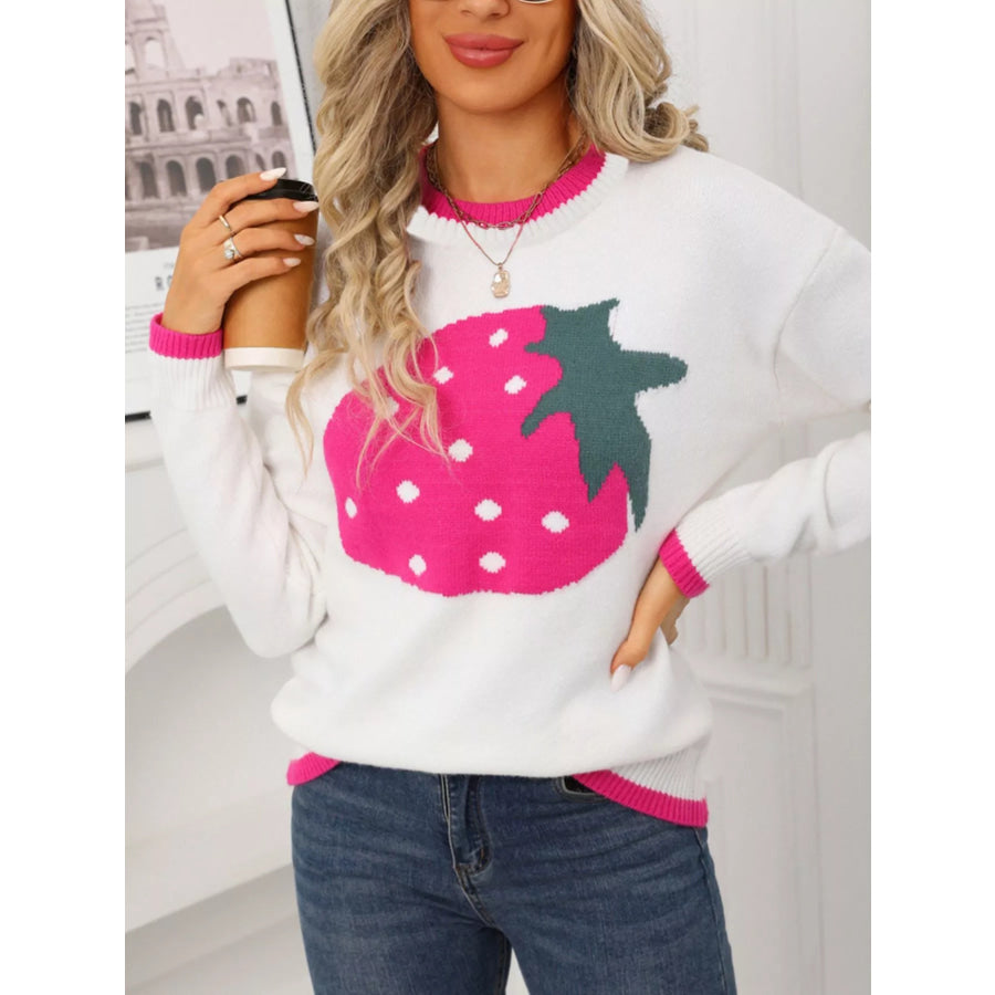 Strawberry Crew Neck Sweater Apparel and Accessories