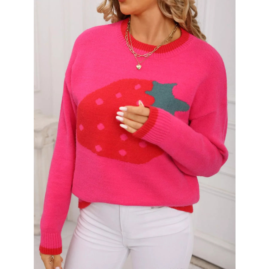 Strawberry Crew Neck Sweater Apparel and Accessories