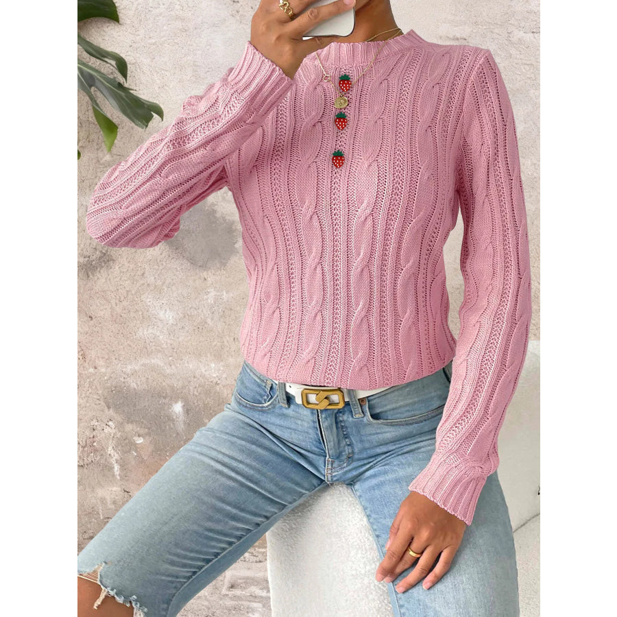 Strawberry Embellished Cable Knit Round Neck Sweater Apparel and Accessories